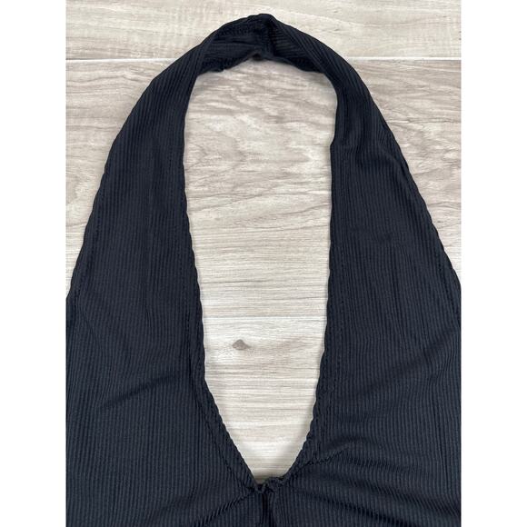 Pretty Little Thing Black Ribbed Halterneck Tie Back Bodycon Dress Size 10 NWT - Picture 7 of 9
